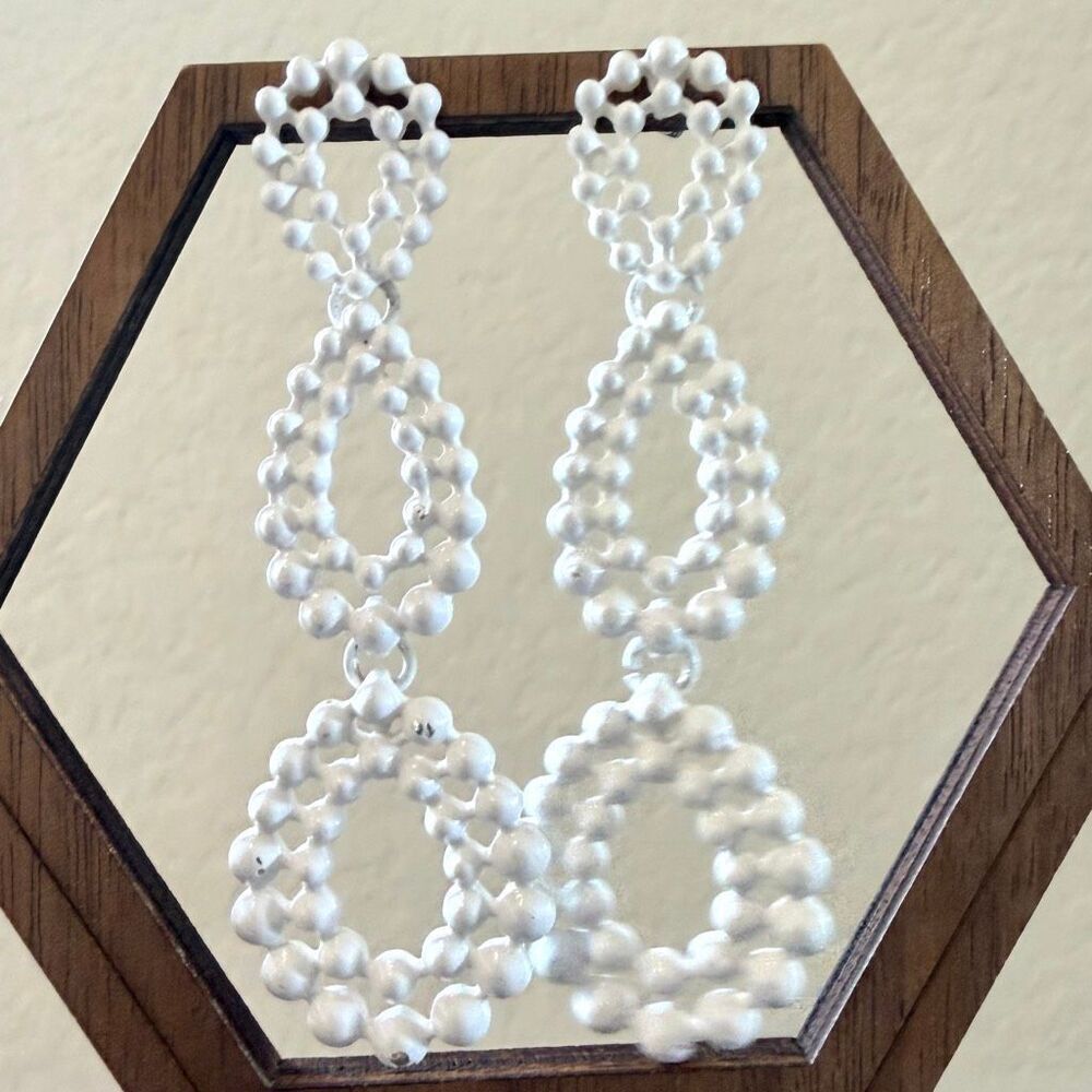 Vintage White Metal Textured Drop Earrings